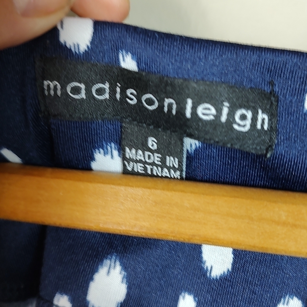 Madison Leigh Navy Blue Polka Dot Dress Sheath Size 6 - Picture 5 of 10